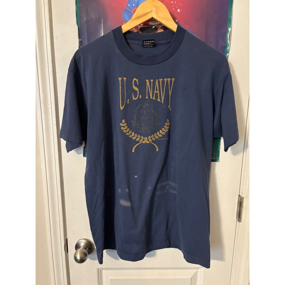 Vintage 1994 US Navy T Shirt Fruit of the Loom Best Blue Single Stitch Large USA